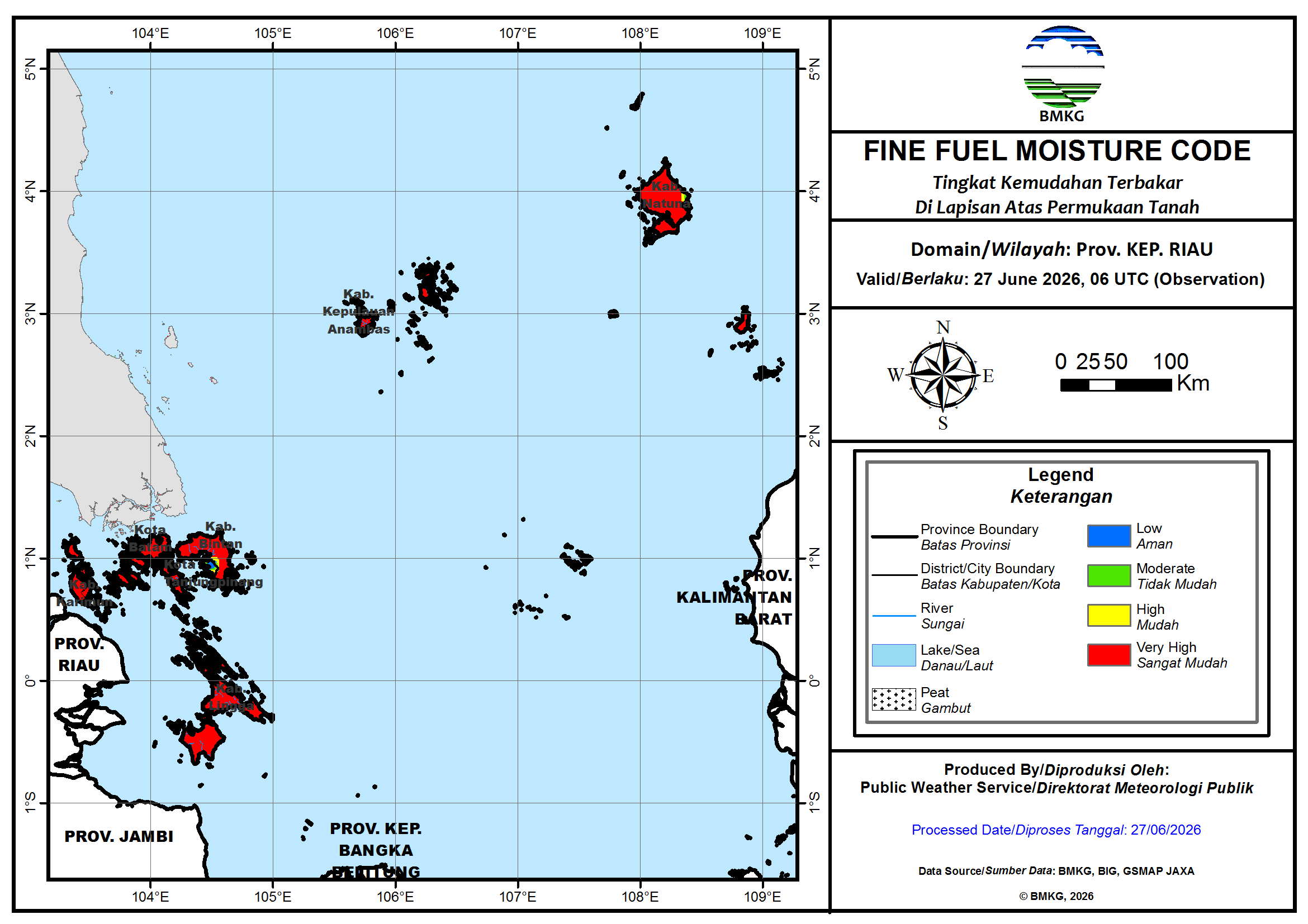 Peta Analisis Fine Fuel Moisture Code Kepri BMKG