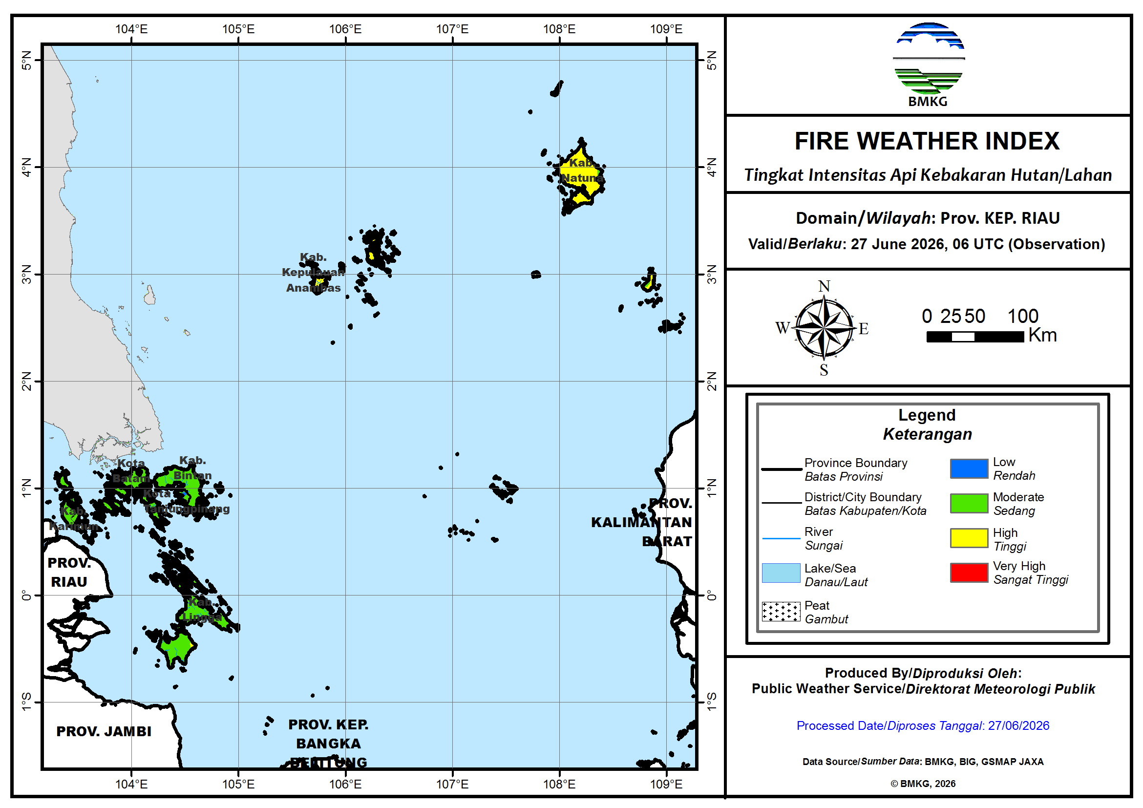 Peta Analisis Fire Weather Index Kepri BMKG